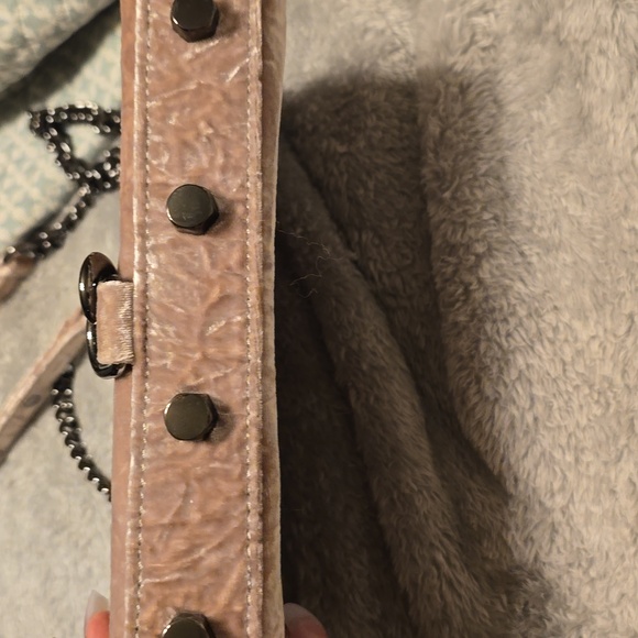 REBECCA MINKOFF Mini Mac Velvet Convertible Crossbody Putty/Gunmetal - Picture 2 of 5